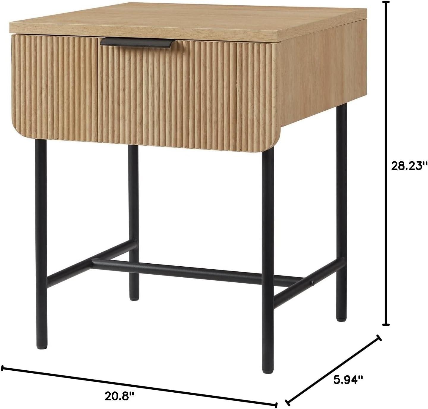 Saracina Home Modern Fluted 1 Drawer Side Table Coastal Oak/Black