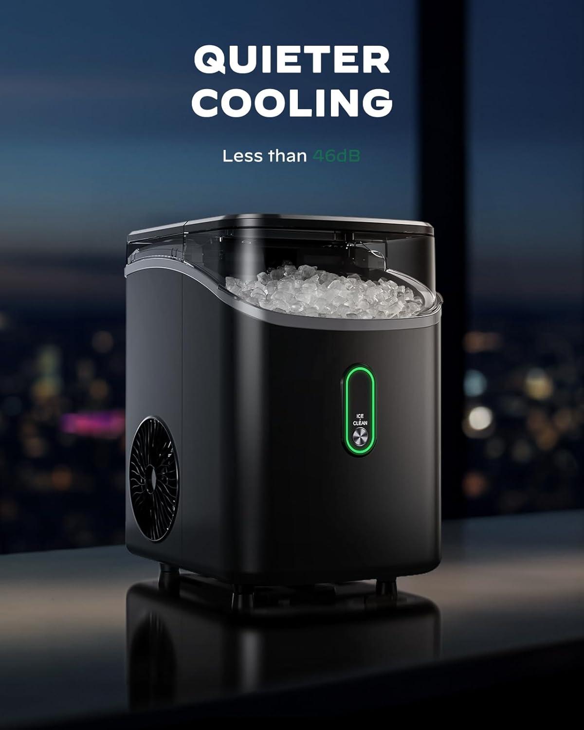 Black Countertop Nugget Ice Maker with Self-Cleaning Function