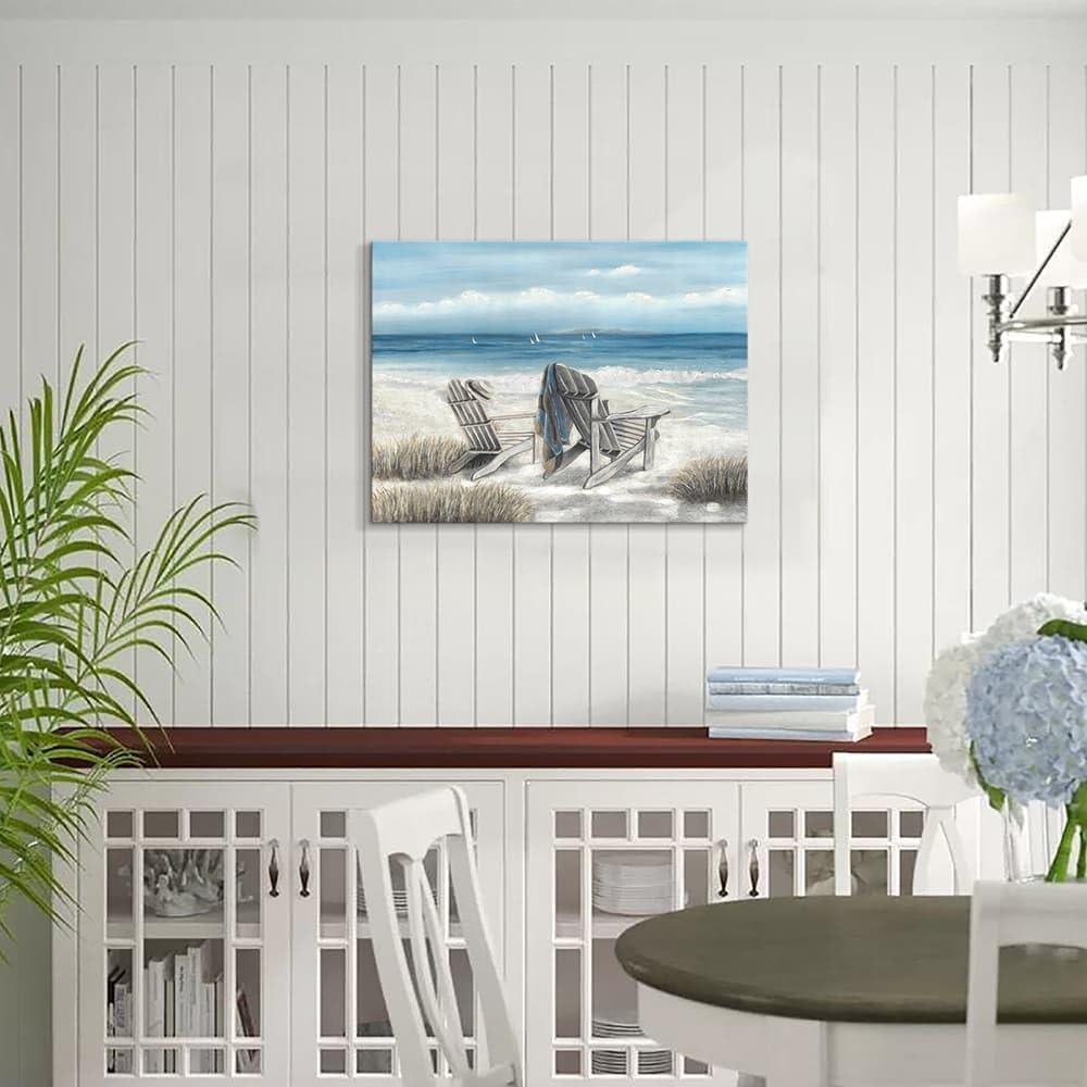 Coastal Abstract Seascape Canvas with Beach Chairs, 24" x 18"