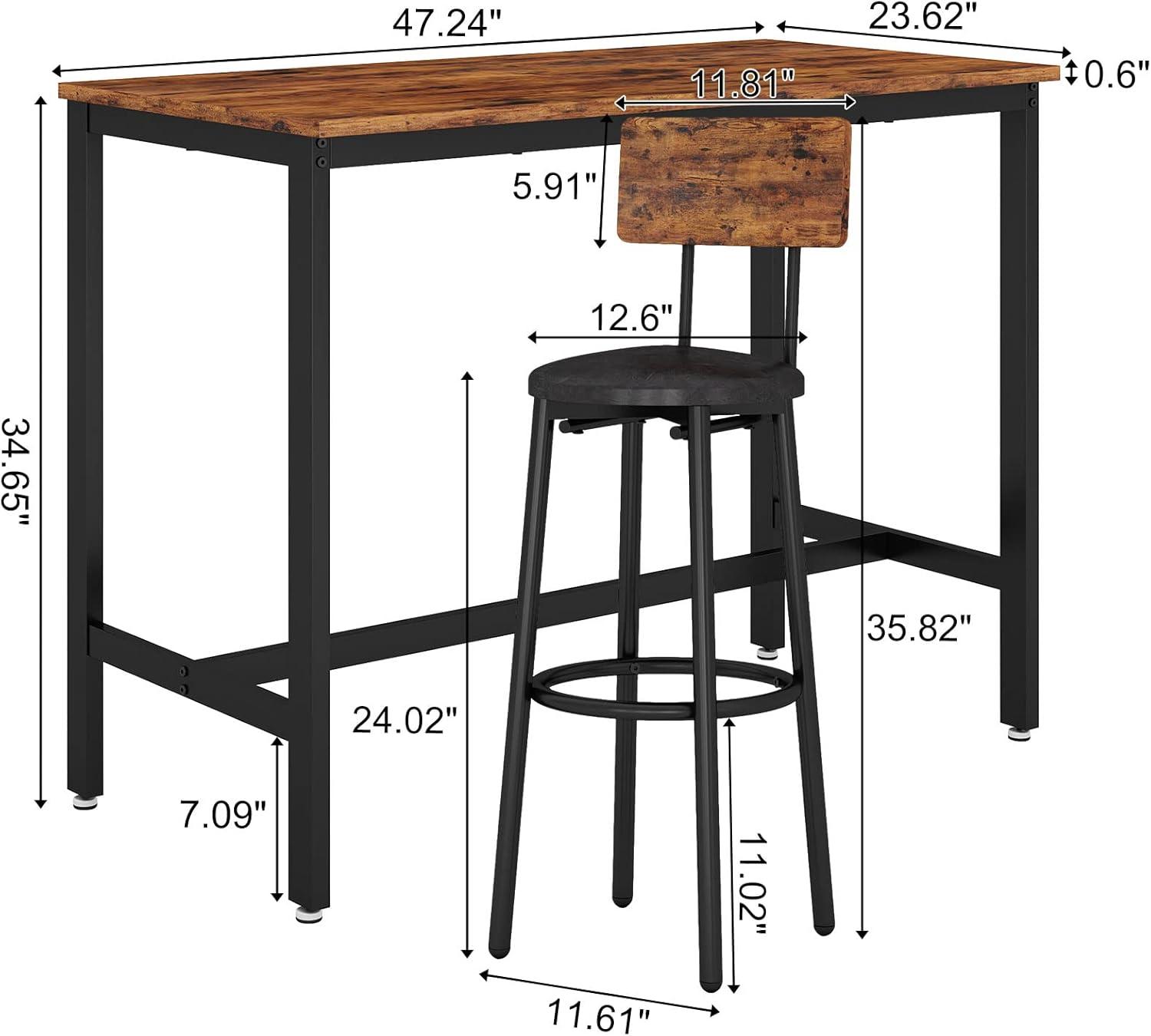 GNIXUU Bar Table and Chairs Set for 4, 5-Piece Rectangle Pub Bistro Table and PU Upholstered Stools with Backrest, Counter Height Dining Table Set for Kitchen Breakfast Nook Restaurant, Rustic Brown