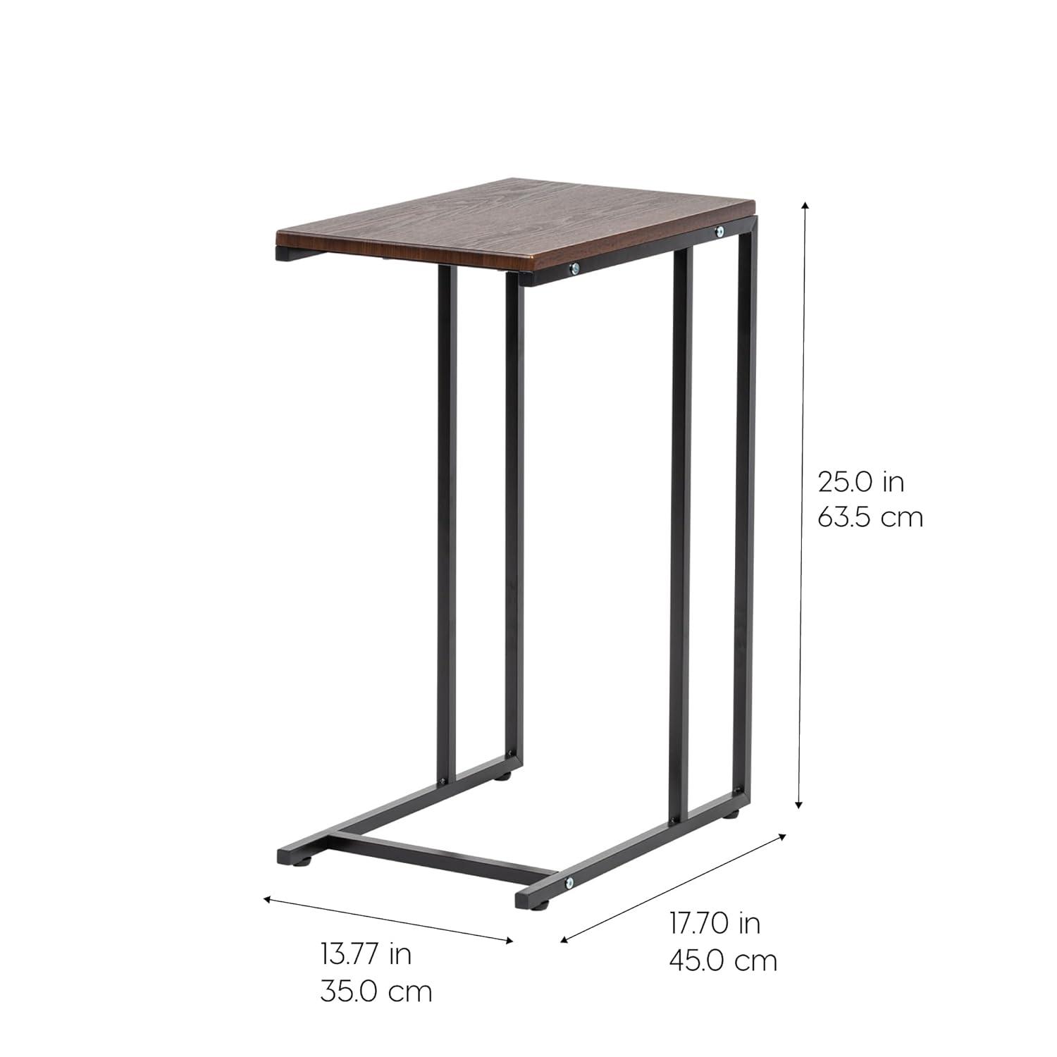 IRIS USA Wood and Metal Frame Side Table, Accent Sofa End Table Coffee Snack, Bedroom Night Stand, Living Room Computer Desk, C-Shape Wide