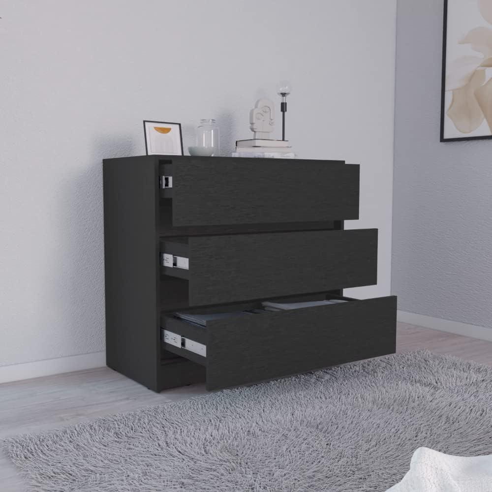 TUHOME Austin Three Drawer Dresser Engineered Wood Dressers in  Black