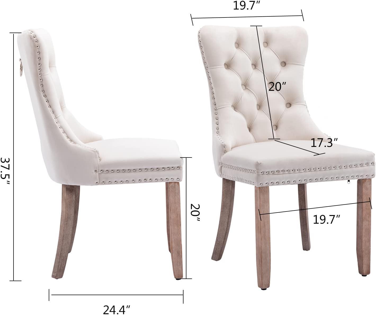 ODUSE-DAILY Beige Velvet Dining Chairs Set of 2, Kitchen & Dining Room Chairs, Tufted Dining Chairs, Fabric Upholstered, Solid Wood, Sillas De Comedor (Beige, 2 Pcs)