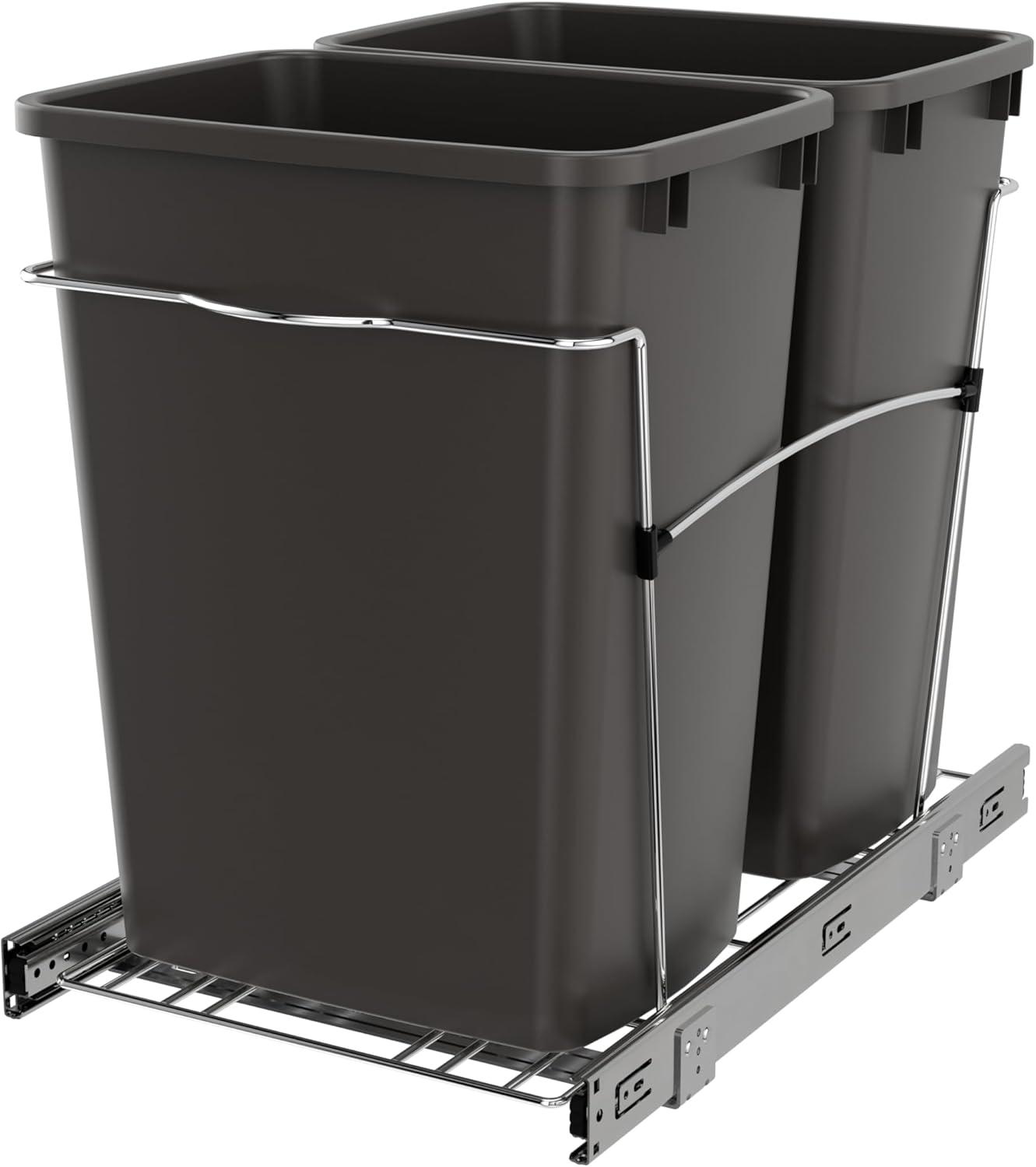 Rev-A-Shelf Double Pull Out Trash Can 27 Qt for Kitchen