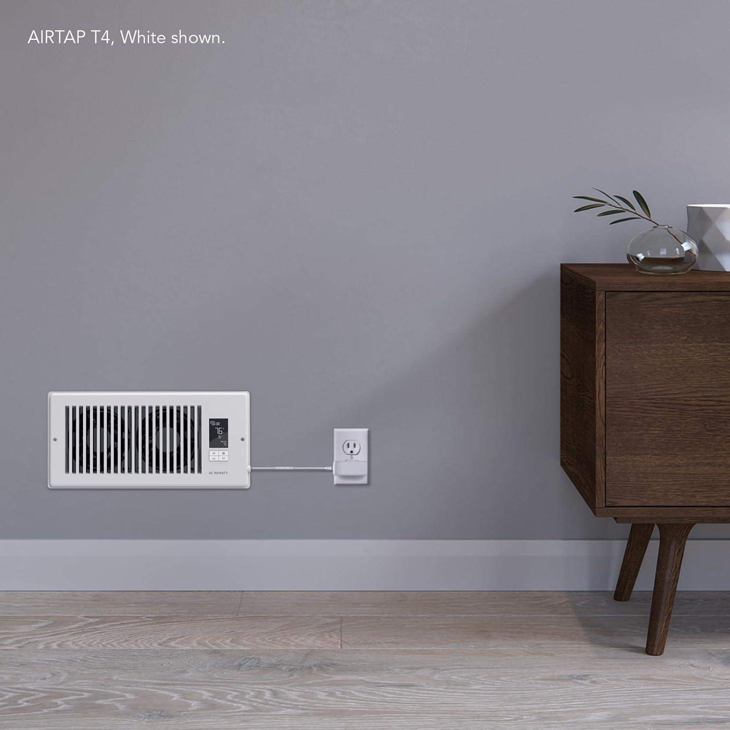 AC Infinity AIRTAP T6 White, Register Booster Fan for 6” x 10” Register Holes, Improves Heating & Cooling from AC Vents, with 10-Level Speeds and Bluetooth Integrated App Control