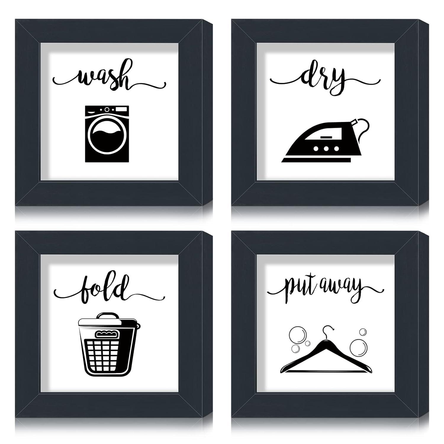 Bucherry Laundry Sign Set of HYZ01 4 Rustic Wood Wash Dry Fold Put Away Laundry Signs Wall Decor Wall Hanging Art Decor Wood Signs for Laundry Room Vintage Farmhouse Decorations for Home Supplies