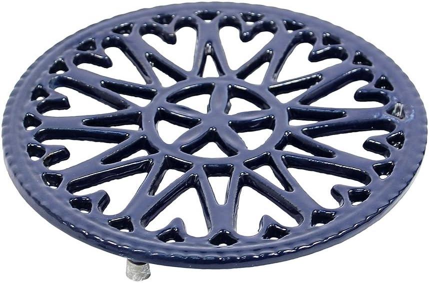 Blue Sunburst Cast Iron Trivet, 7-Inch Diameter