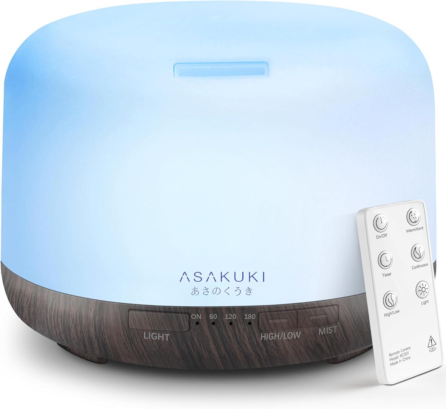 ASAKUKI 500mL Premium Essential Oil Diffuser, with 7 LED Light Colors & Auto-Switch