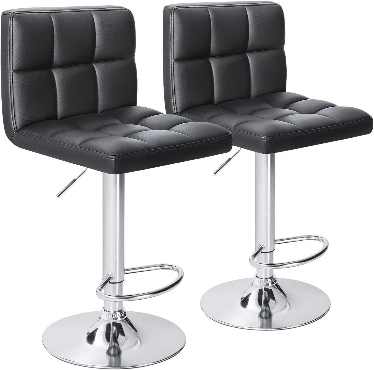 Black Faux Leather Adjustable Swivel Bar Stools with Metal Frame