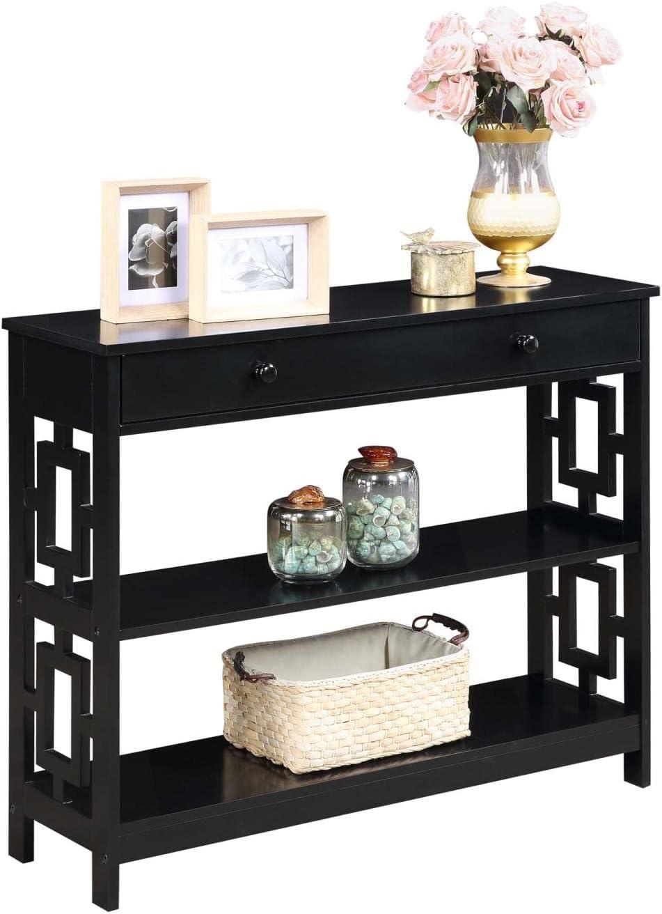 Convenience Concepts Town Square One-Drawer Console Table in Black Wood Finish