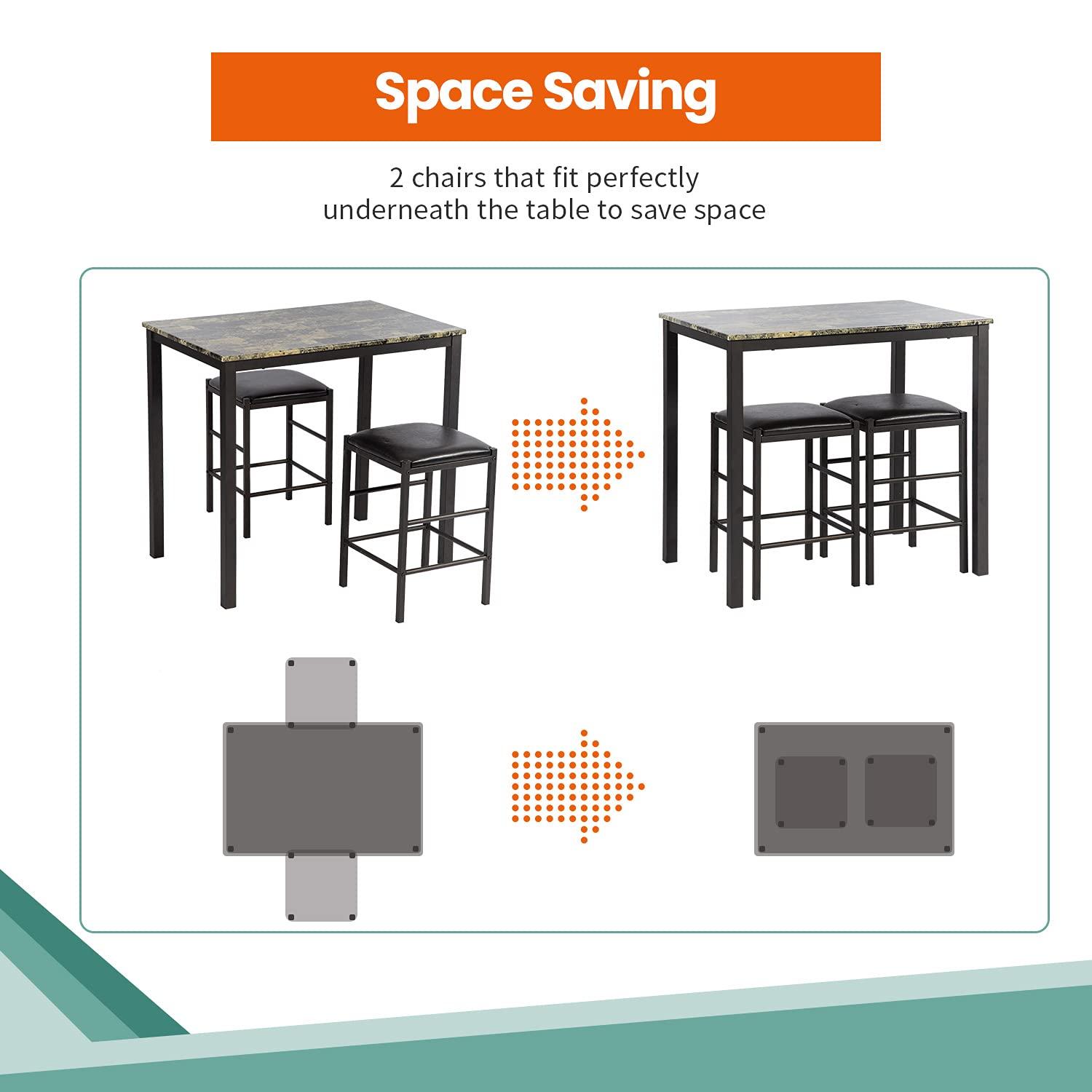 YRLLENSDAN 2-Pcs ‎Marble MDF Dining Table with Chairs Black