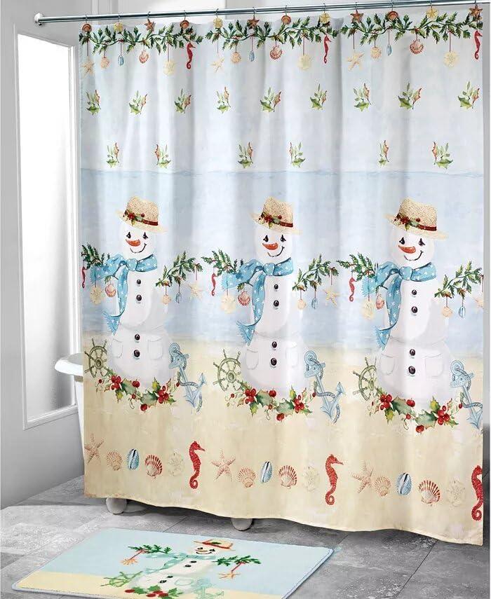 Coastal Snowman Polyester Shower Curtain 72" x 72"