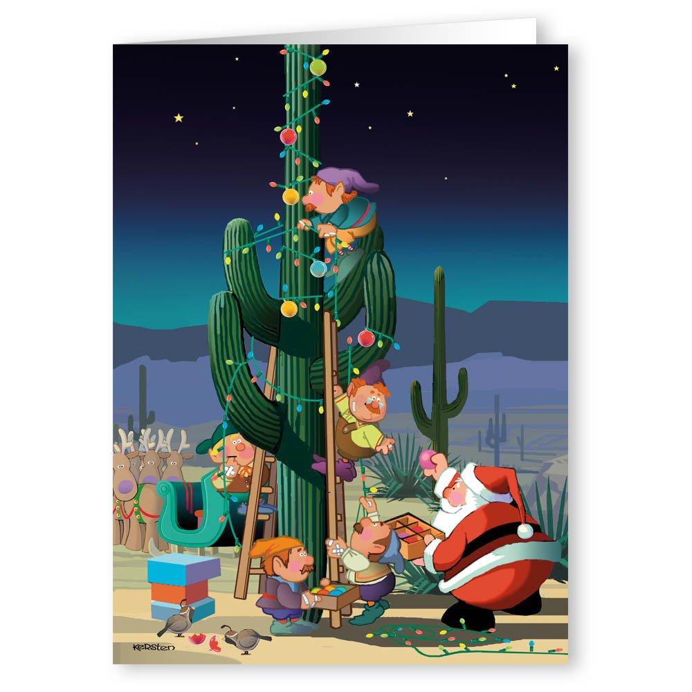 Stonehouse Collection | Desert Cactus Decorating Christmas Card | 18 Western Christmas Cards & Envelopes