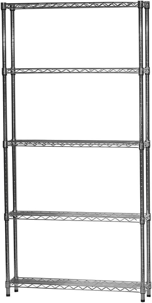 Shelving.com Chrome Wire Shelving with 5 Tier Shelves - 8"d x 36"w x 64"h