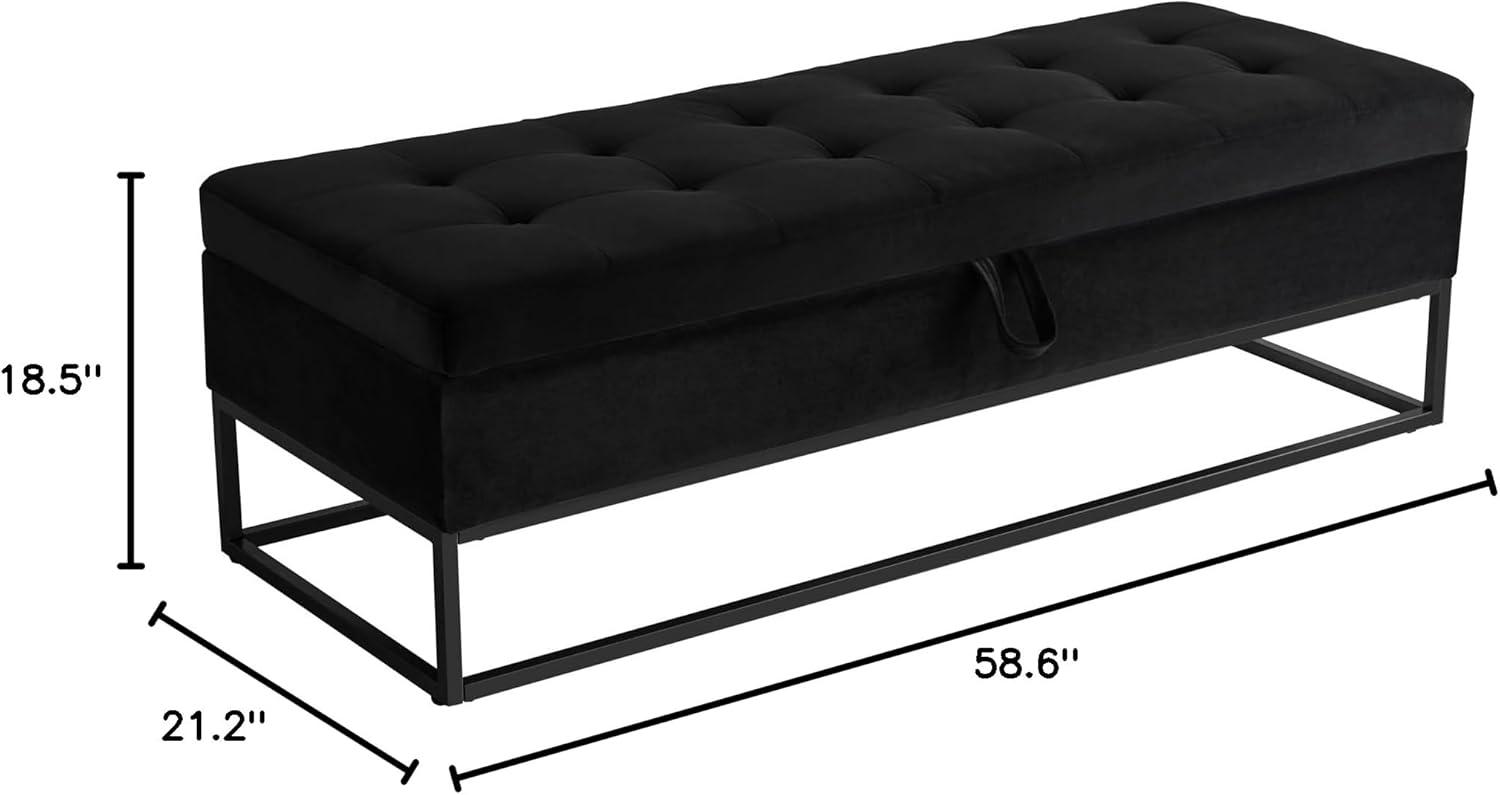 58.6" End of Bed Bench, Storage Bench with Metal Base Holds up to 500 lbs, Button Tufting Design Velvet Upholstered Bedroom Bench for End of Bed, Livingroom, Entryway, Window, Black