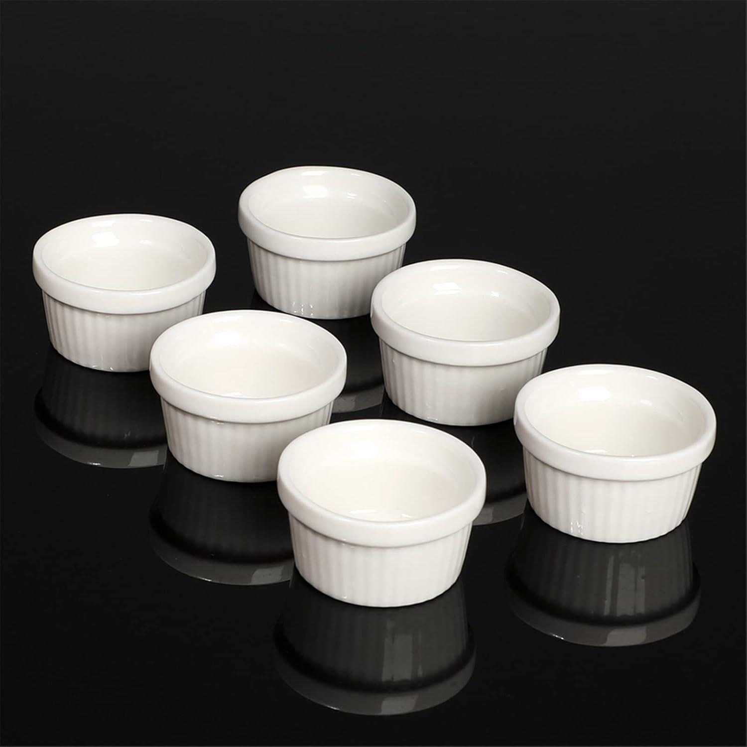 HAOTOP Mini Ramekins 1 oz 30 ml Porcelain Souffle Dish, Small Dipping Sauce, Dessert Cups Set, Oven Safe, Set of 6