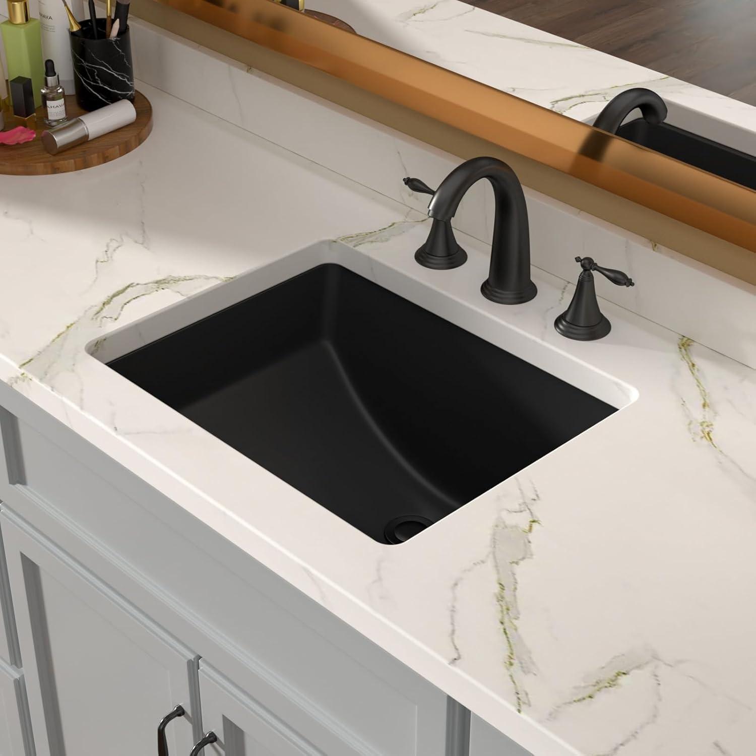 18" L x 14" W Undermount White Ceramic Rectangle Sink Under Counter Basin Bathroom Sink