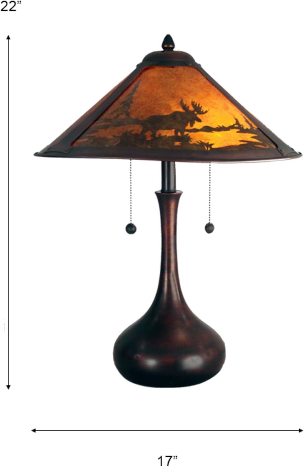 Antique Bronze Stained Glass Wilderness Table Lamp