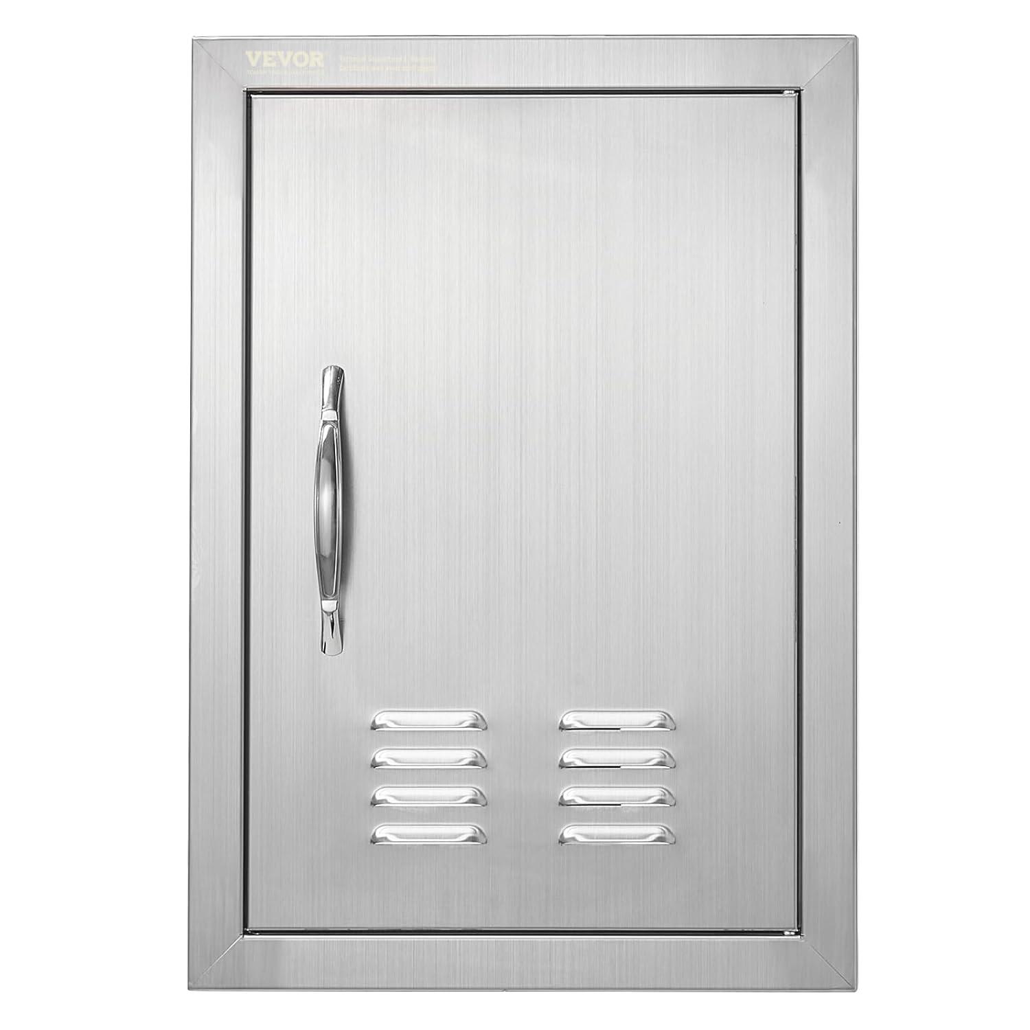 VEVOR Outdoor BBQ Kitchen Door - 14W x 20H Inch Stainless Steel Flush Mount Vertical Wall Door with Handle for Island, Grilling Station