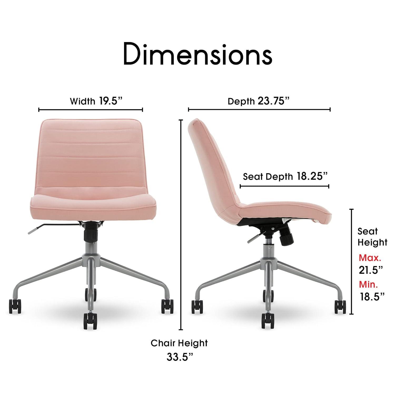 Adore Decor Adelaide Task Chair French Pink: Chrome-Plated, Adjustable Height, Swivel, Metal Base