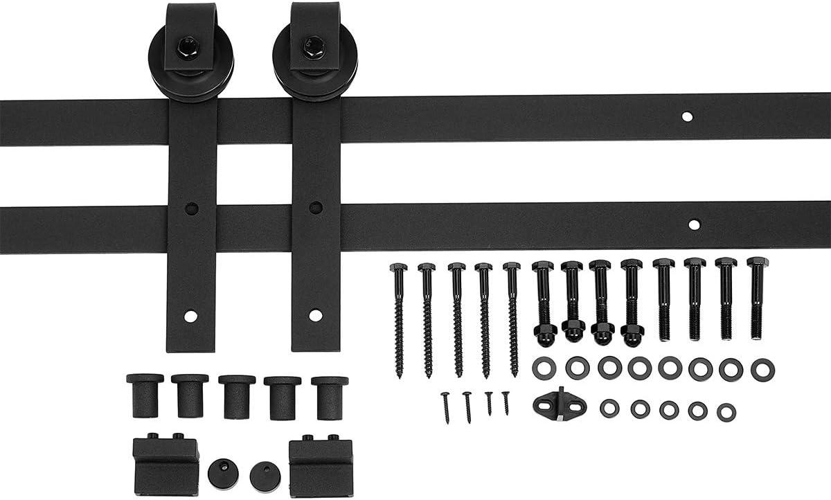 Black Matte 6.6FT Sliding Barn Door Hardware Kit with J Shape Hangers