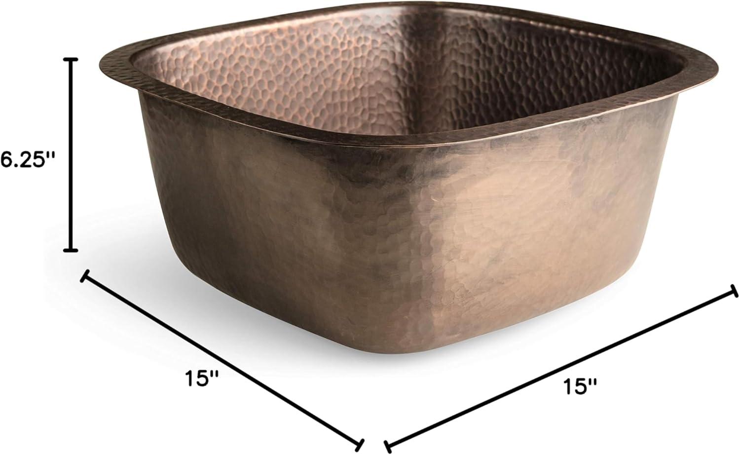 Hand Hammered Copper 15" Square Single Bowl Sink