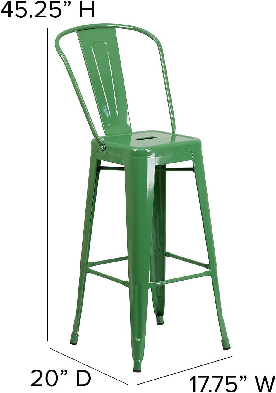 Flash Furniture Commercial Grade 30" High Green Metal Indoor-Outdoor Barstool with Removable Back