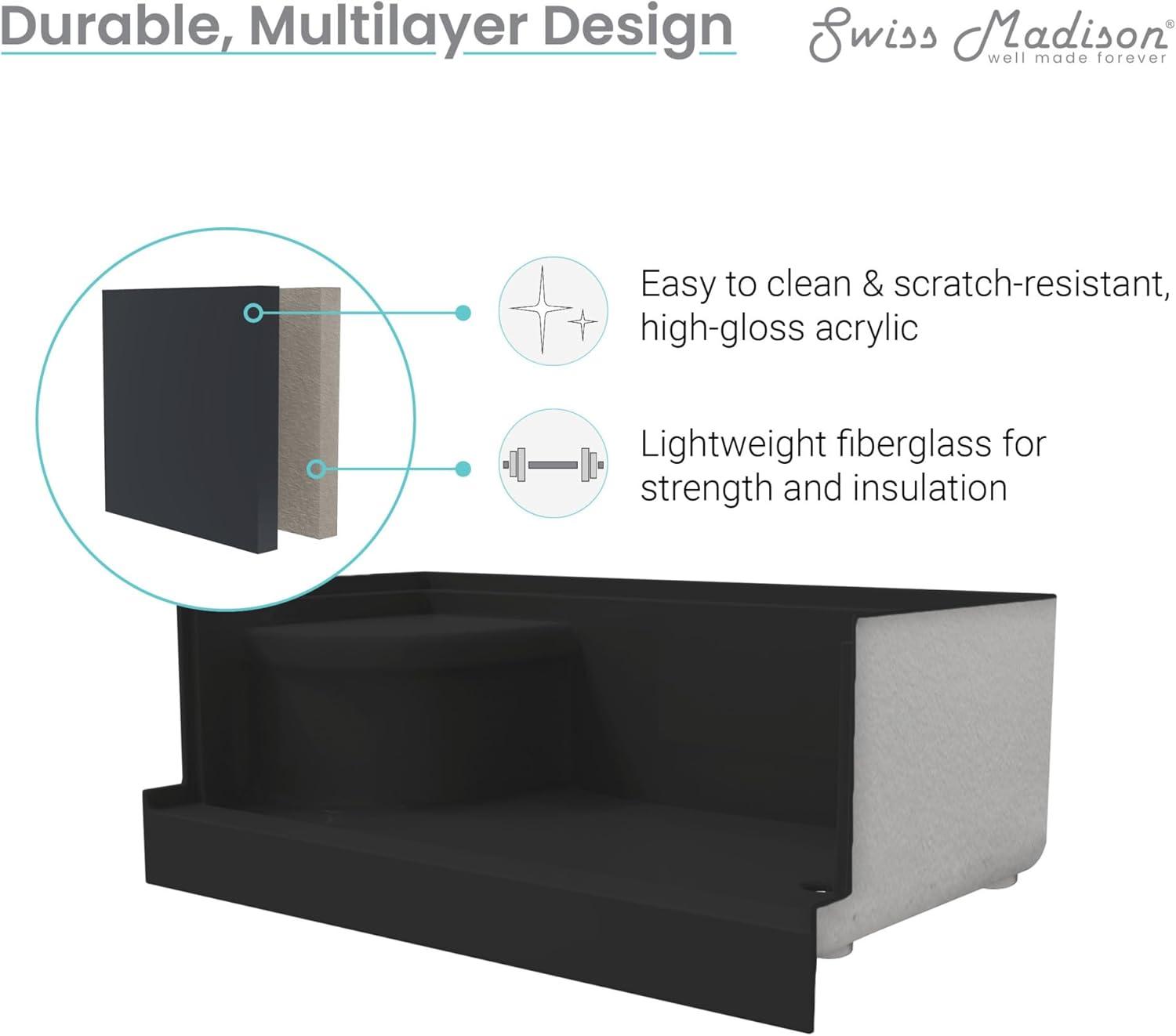 Aquatique 60" x 32" Shower Base in Matte Black