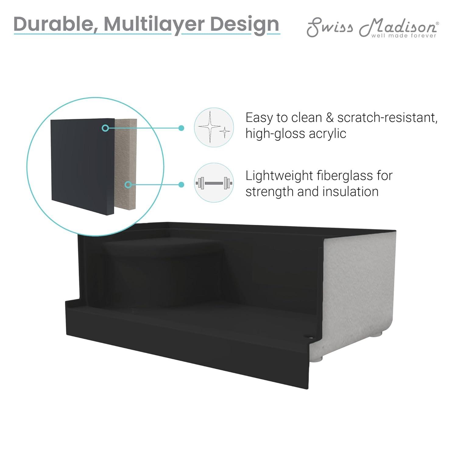 Aquatique 60" x 32" Shower Base in Matte Black