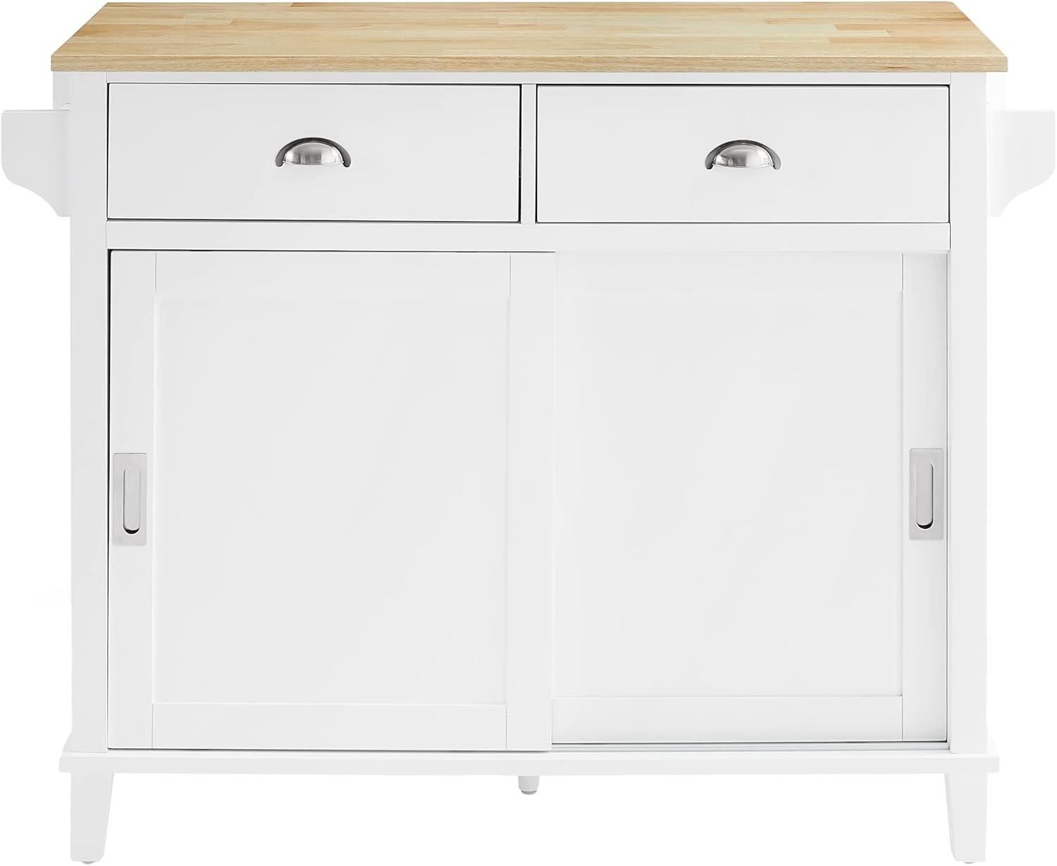 Cora Drop Leaf Kitchen Island White/Natural - Crosley: Adjustable Storage, Towel Bar, Seating Space
