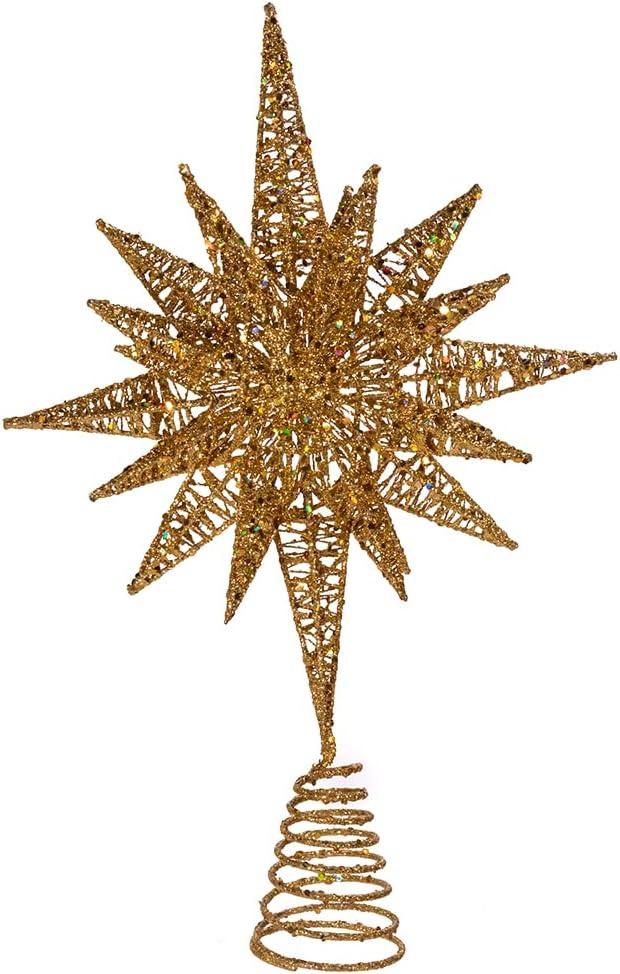 Kurt Adler 16.5-Inch Gold Glitter Wire 3D Star Treetop