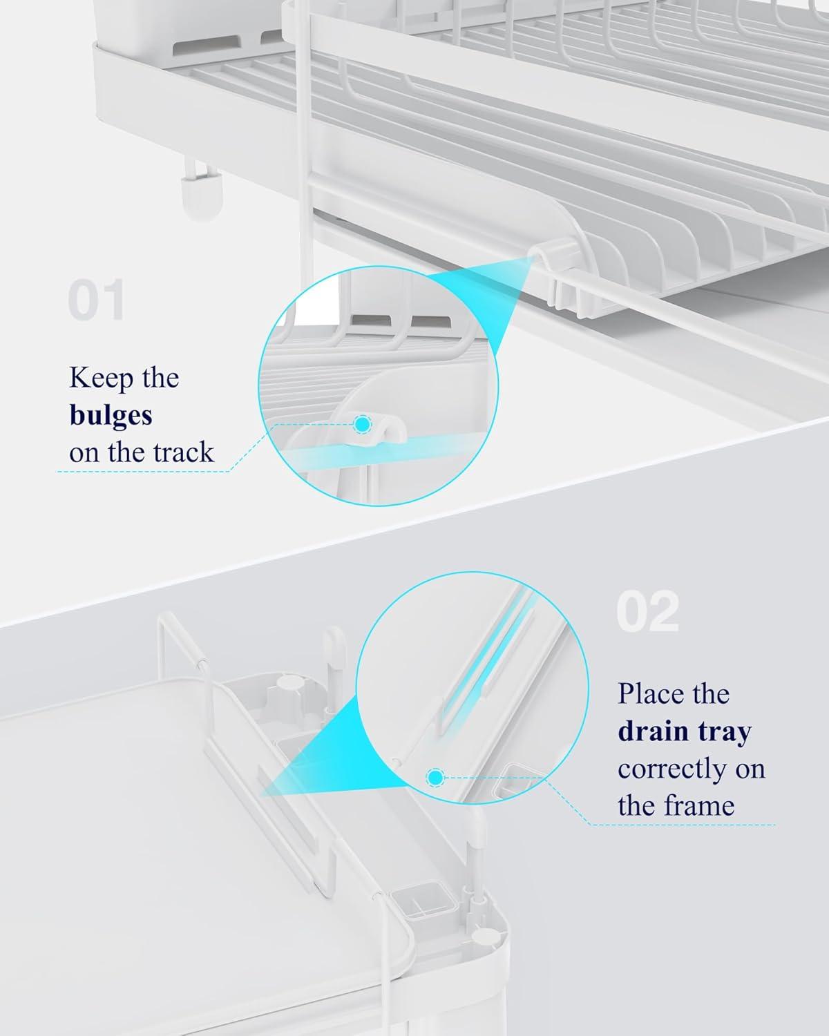 Large Dish Drying Rack - Extendable Dish Rack, Multifunctional Dish Rack for Kitchen Counter, Anti-Rust Drying Dish Rack with Cutlery & Cup Holders 19.2"-26.7" L x 12.9" W, Black