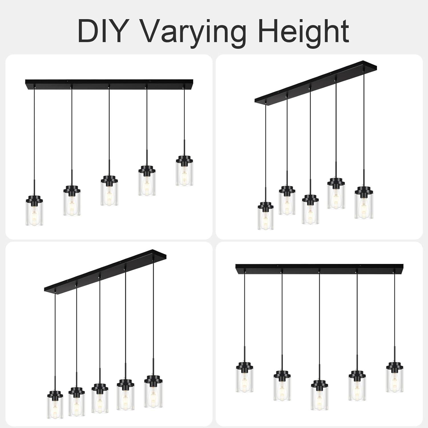 Black Metal and Clear Glass 5-Light Linear Chandelier