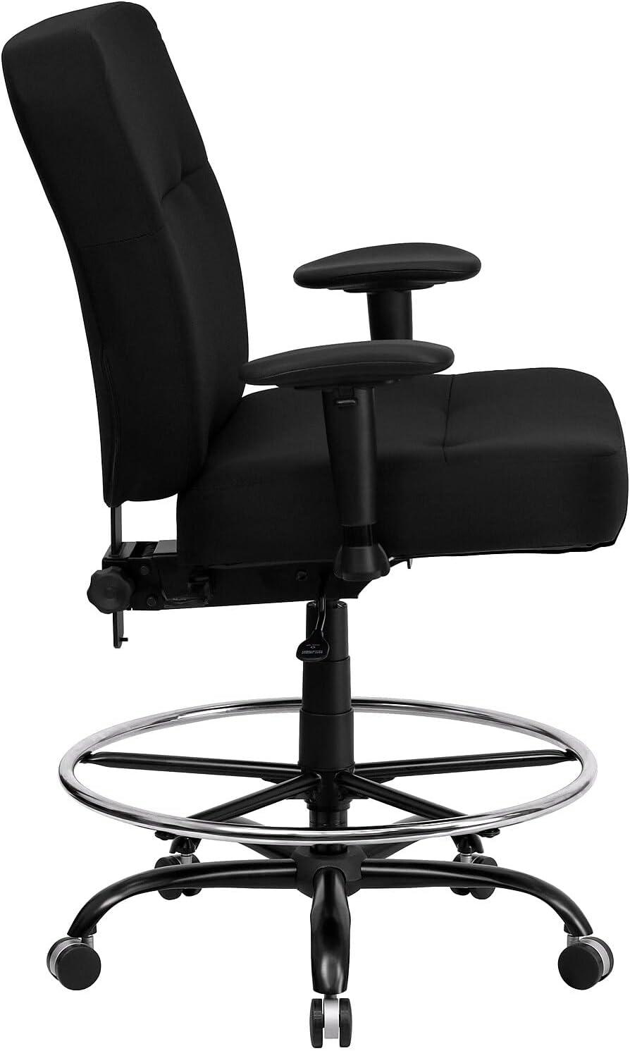 BizChair Big & Tall 400 lb. Rated Black LeatherSoft Ergonomic Drafting Chair with Adjustable Arms