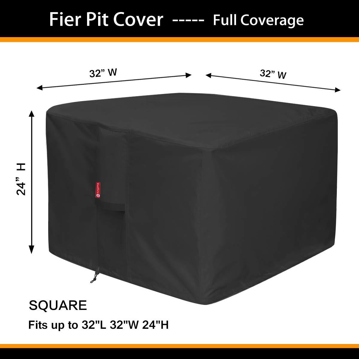 Gas Fire Pit Cover Square - Premium Patio Outdoor Cover Heavy Duty Fabric with PVC Coating,100% Waterproof,Anti-Crack,Fits for 30 inch,31 inch,32 inch Fire Pit / Table Cover (32”L x 32”W x 24”H,