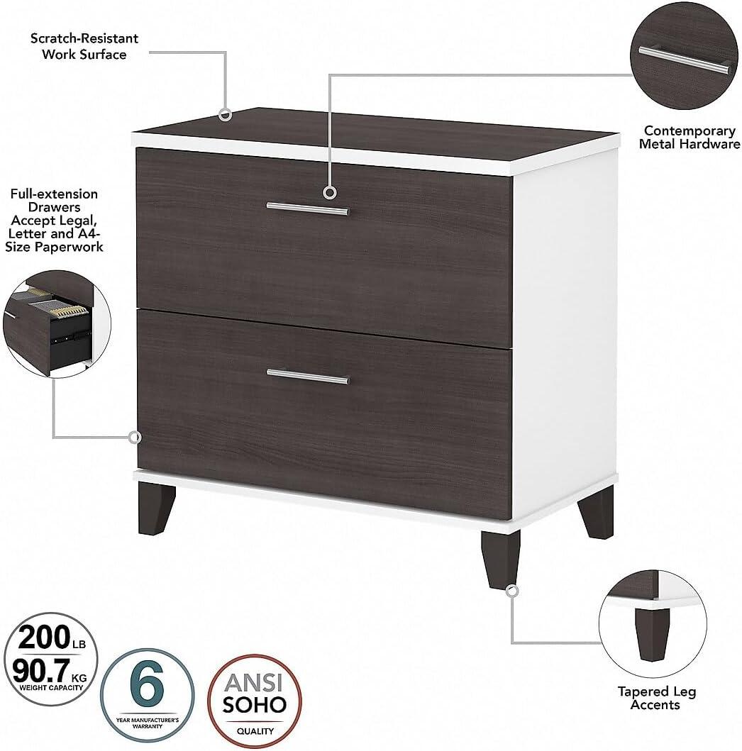Bush Furniture Somerset Lateral File Cabinet, 2 Drawer, Storm Gray & White