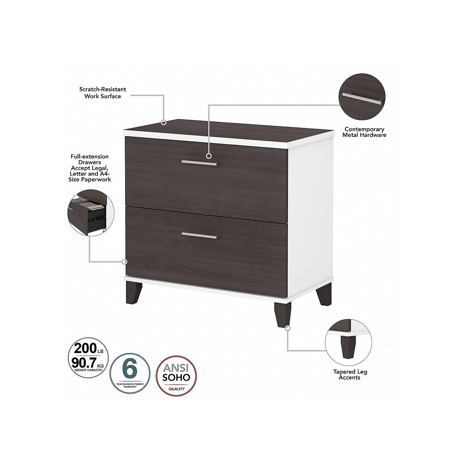 Bush Furniture Somerset Lateral File Cabinet, 2 Drawer, Storm Gray & White