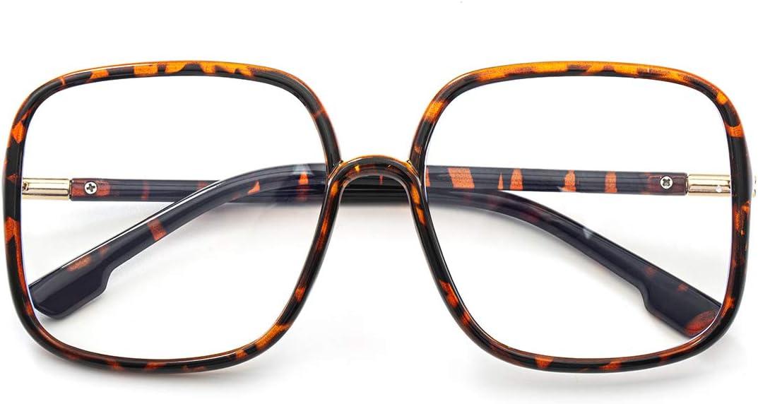 BIGGY Oversized Square Blue Light Blocking Glasses - Ultralight Anti Eyestrain | Reduce Eye Strain Nerd Glasses, Reading book/TV/Computer/Gaming Frames for Women Men, Anti UV (rectangle leopard)