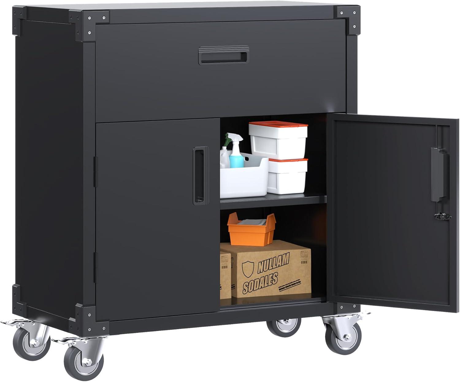 Black Lockable Metal Office Cabinet with Adjustable Shelving