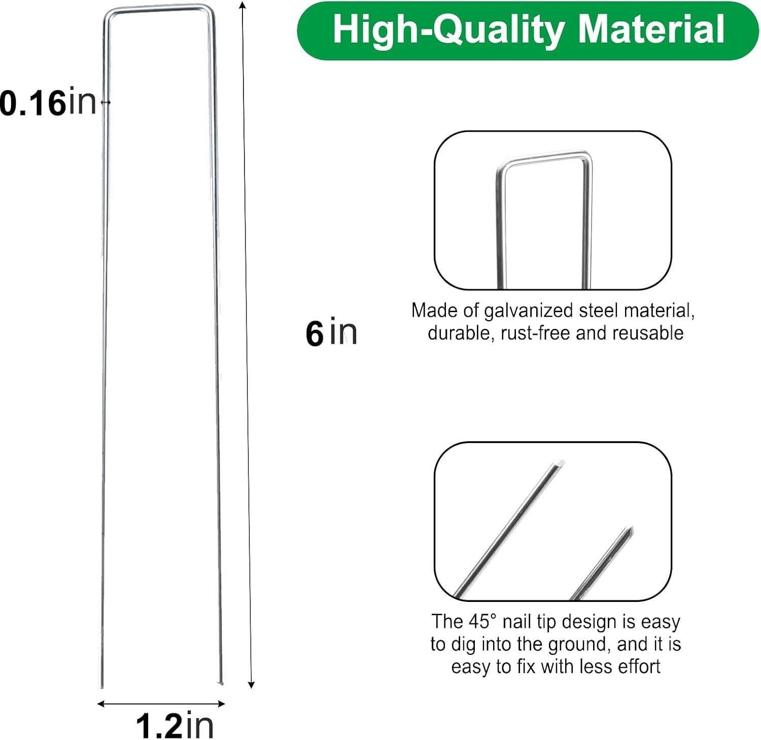 Finderomend 100 Pack Landscape Staples, 6" 8 Gauge Galvanized Steel Garden Stakes,Landscape Pins Turf Staples for Securing Weed Barrier Artificial Grass