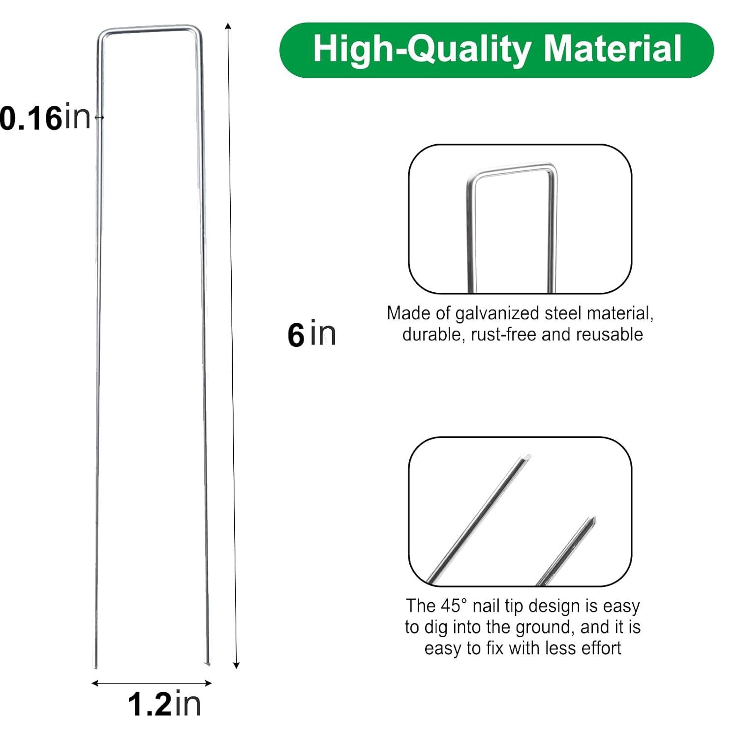 Finderomend 100 Pack Landscape Staples, 6" 8 Gauge Galvanized Steel Garden Stakes,Landscape Pins Turf Staples for Securing Weed Barrier Artificial Grass