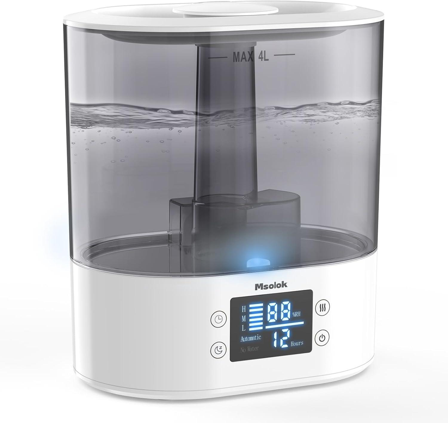 BEACHWATER POOL & SPA, LLC Humidifiers For Bedroom And Home & Baby - 4L Cool Mist Air Humidifiers For Plants, 26Db Quiet Top Fill Air Humidifier Lasts Up To 40 Hours, Auto Shut-Off, Super Easy To Fill And Clean