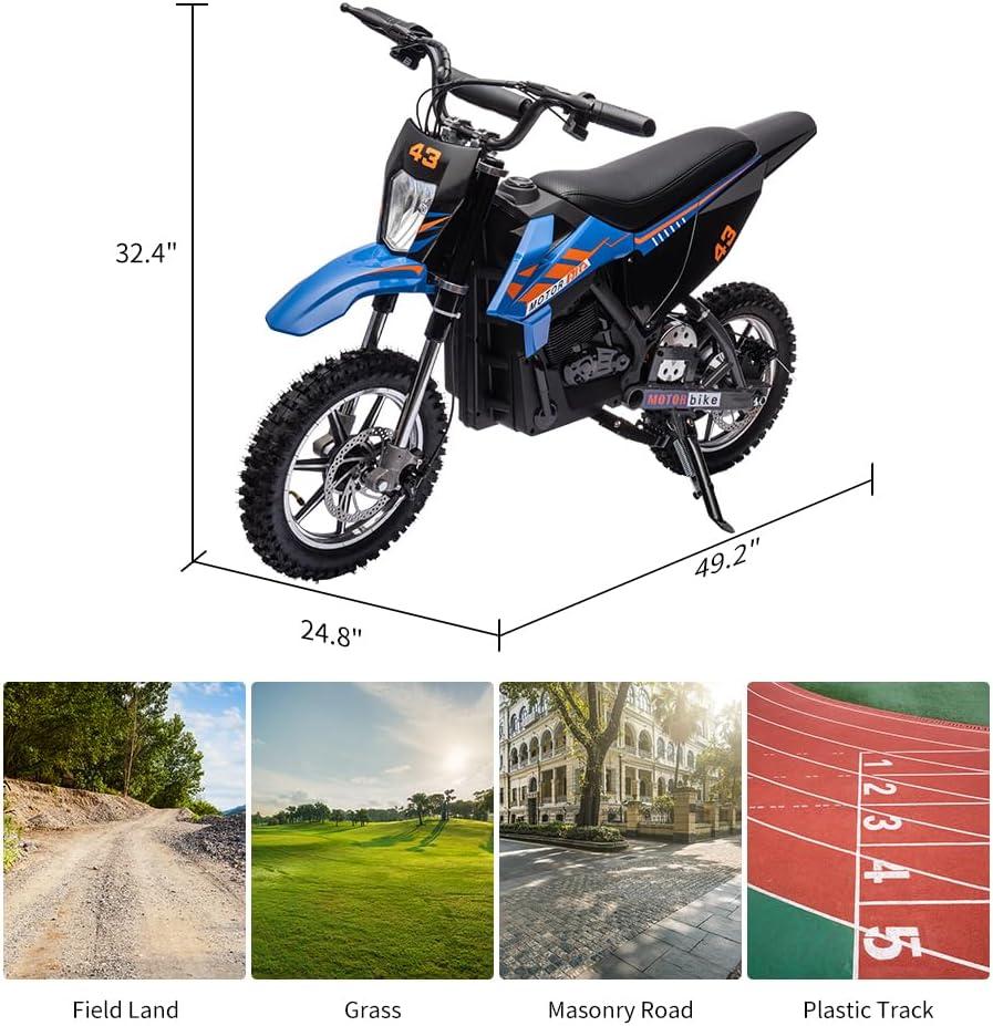 Blue 36V Electric Dirt Bike with LED Headlight