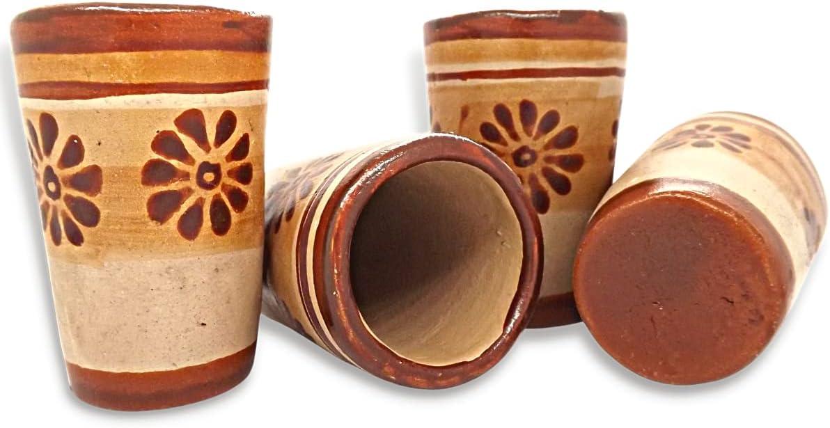 Terracotta Shot Glasses - Set of 4 - 2 Oz (Flourishes)