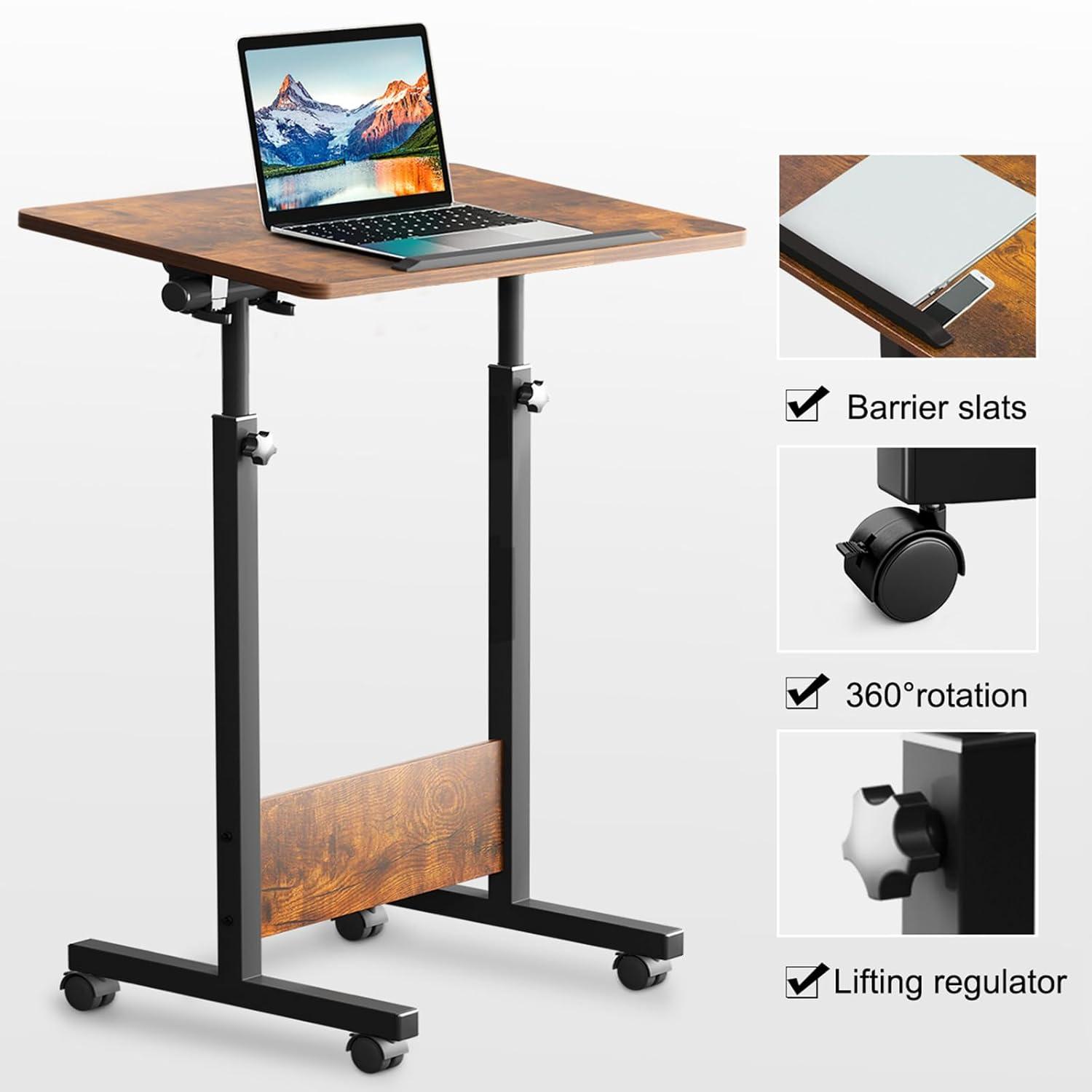 Height Adjustable Mobile Standing Desk 16×24 in,360° Flip Desk Stand Desk Home Office Table Standing Desk for Small Space Offices,Easy to Assemble(Rustic Brown Desktop)