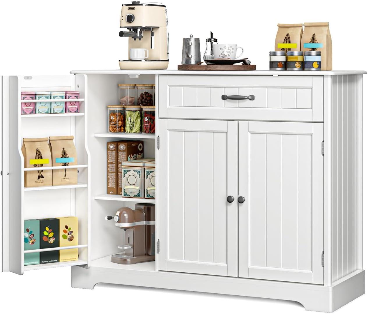 White MDF Kitchen Sideboard Buffet Cabinet with Drawer and Shelves