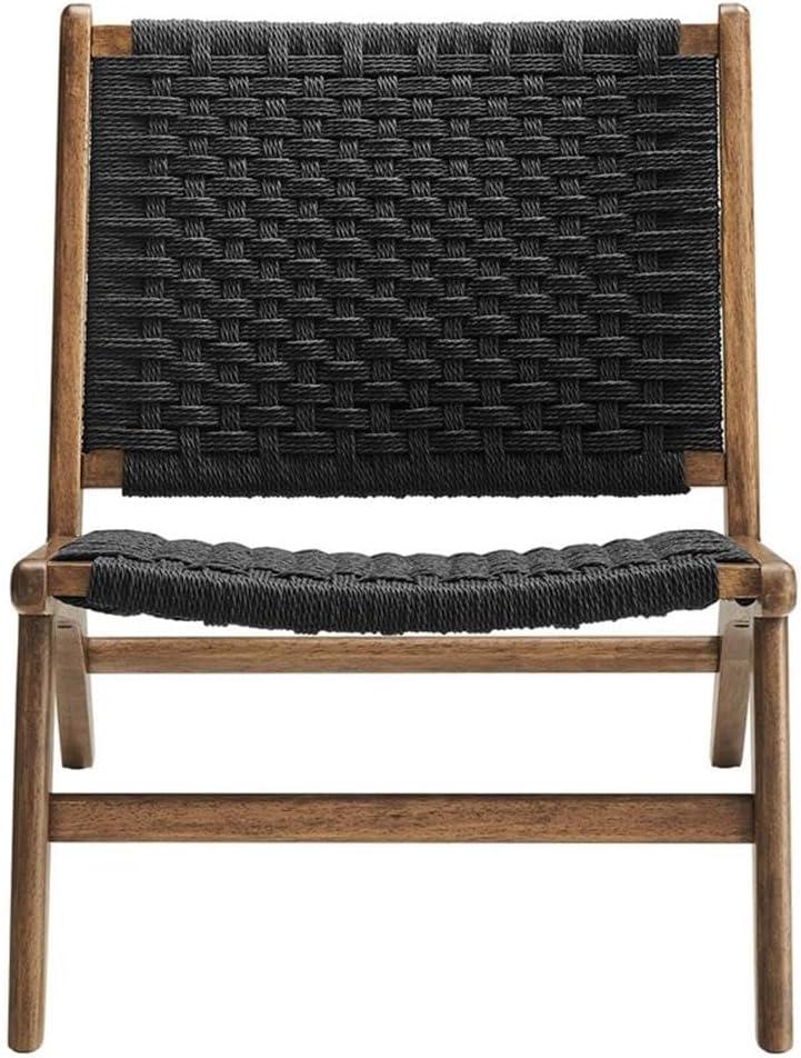 Modway Saoirse Woven Rope Wood Accent Lounge Chair in Walnut Black