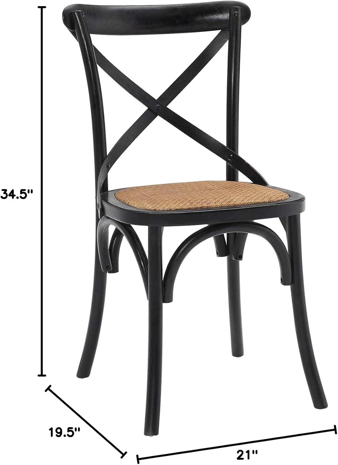 Modway Gear 18.5" Elm Wood and Rattan Dining Side Chair in Black (Set of 4)