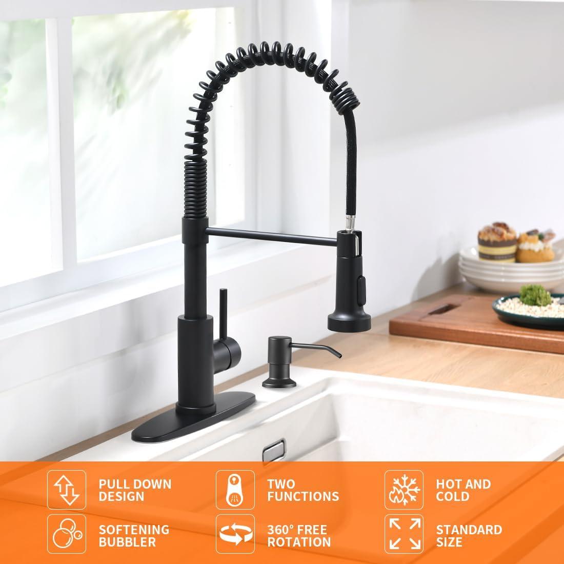 Matte Black Stainless Steel Pull Down Kitchen Faucet with Spray