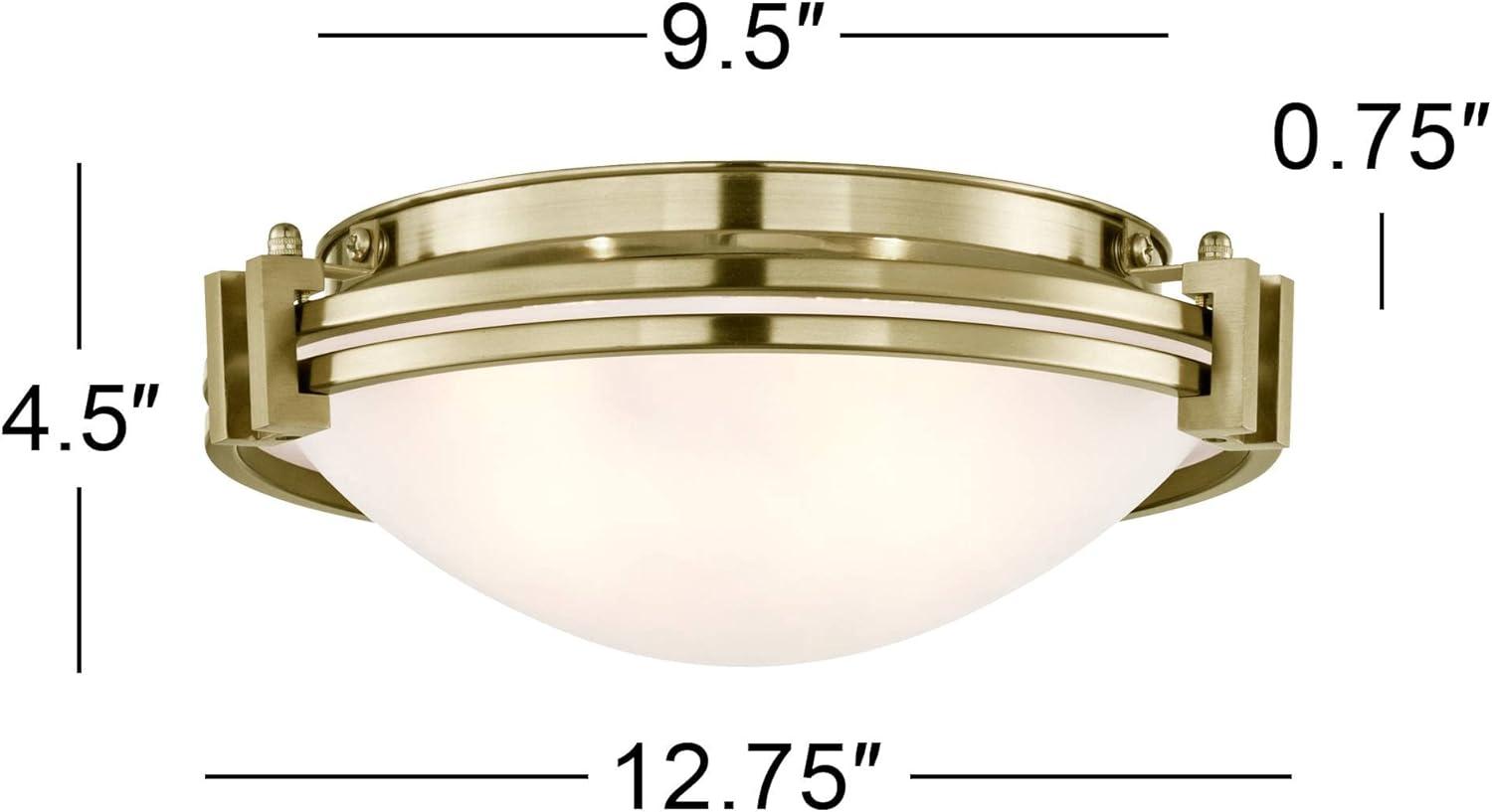 Deco Inspired 16" Warm Brass Flush Mount with Satin White Glass Bowl